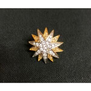 Swarovski Crystal Gold and Silver Tone Sunburst Pin